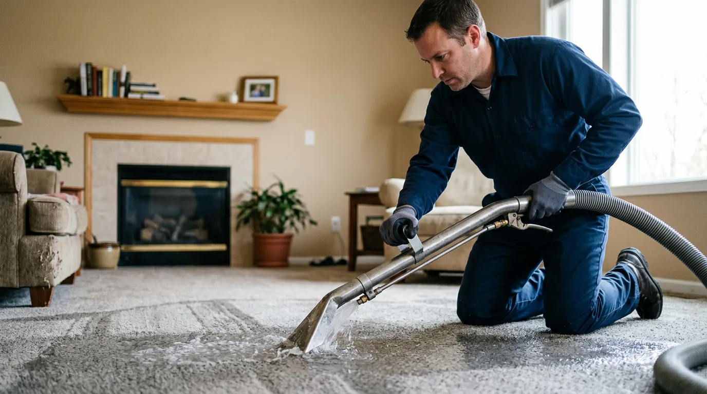 Water damage restoration technician working near Ottawa, IL